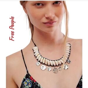 Free People BlacK & Cream Necklace with Silver Accents Kalua Shell Necklace NWT